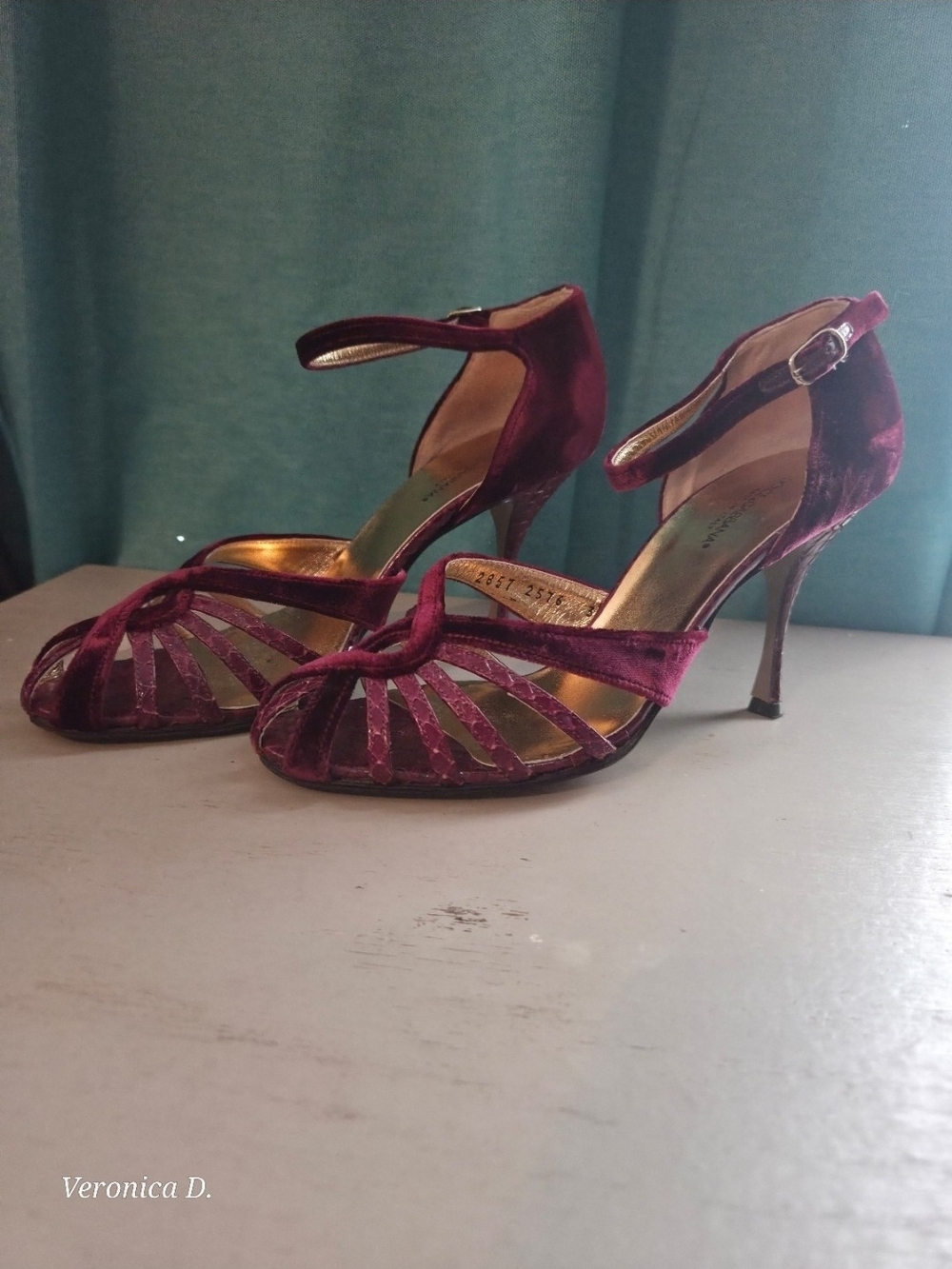 Vintage Dolce & Gabbana Burgundy Velvet & Snakeskin Heels 7.5